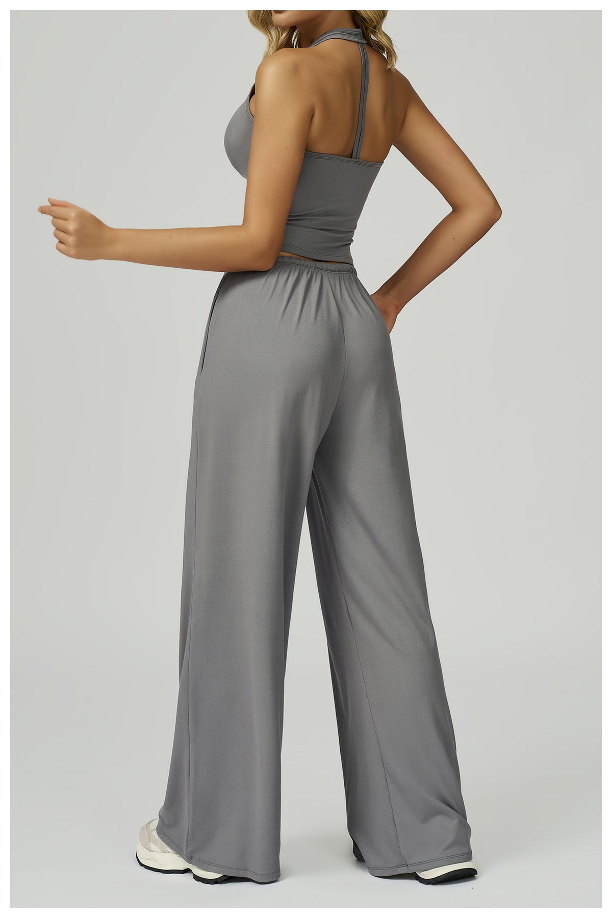 Sollinarry Brushed Trousers Embellished Wide Leg Loose Casual Pants Women Sports Fitness Elastic Drawstring Trousers