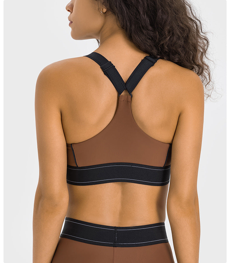 Contrast Color Adjustable Shoulder Strap Cloud Sense Sports Underwear High Strength Shockproof Push Up Comprehensive Training Sports Bra