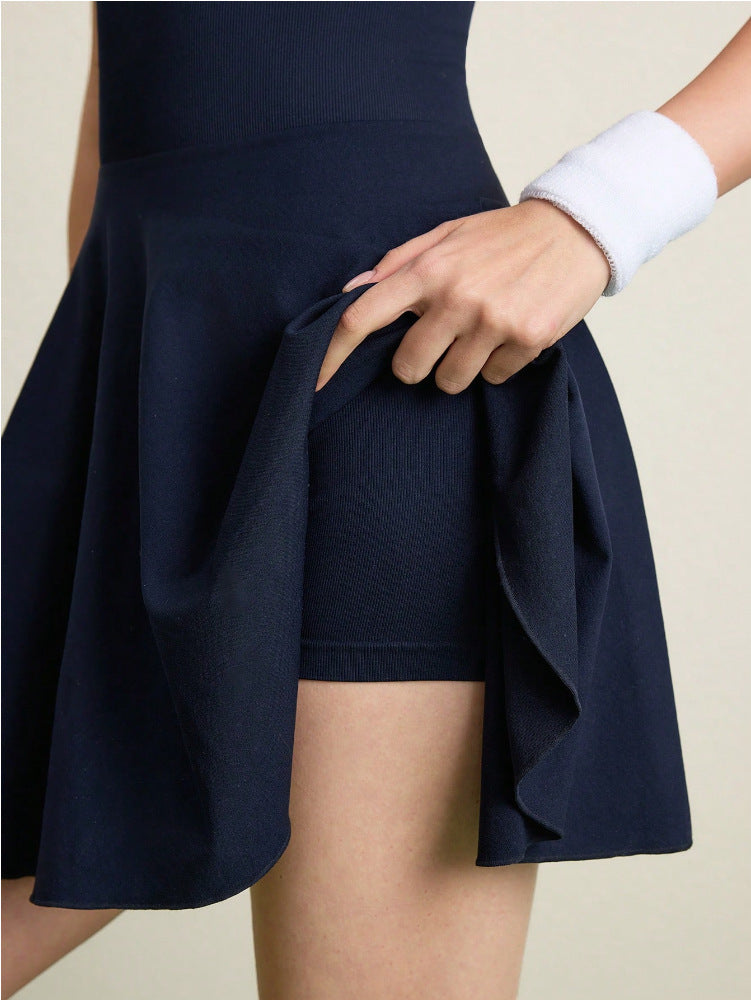 Halter Contrast Color Lapels Sports Dress Women Chest Pad Fitness Backless Anti Exposure Tennis Dress