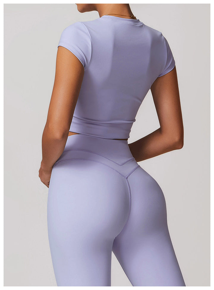 Sollinarry Exercise Yoga Clothes Women Brushed Tight Back Yoga Short Sleeve Running Workout T Shirt Top