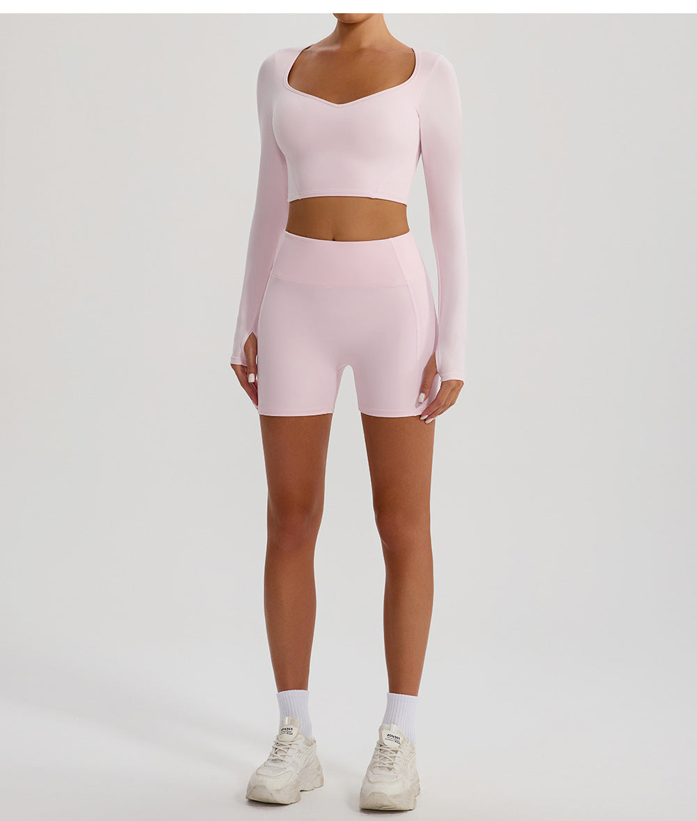 Autumn Winter Nude Feel Yoga Clothes Long Cuff Finger Dance Pilates Workout Clothes Top for Women