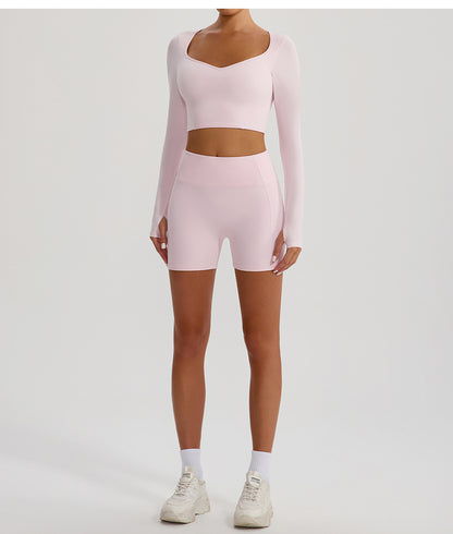 Autumn Winter Nude Feel Yoga Clothes Long Cuff Finger Dance Pilates Workout Clothes Top for Women