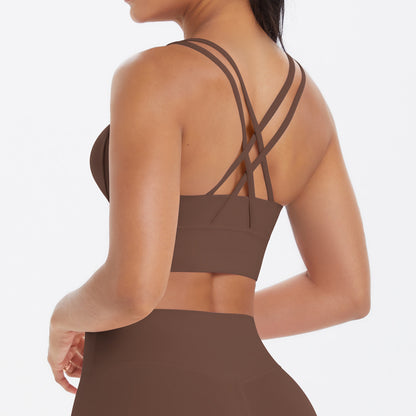 Nude Feel Solid Color Sports Underwear Push up Sexy Double Shoulder Strap Beauty Back Yoga Bra Running Workout Vest Women