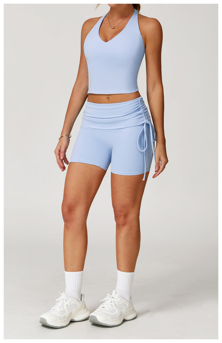 Sollinarry Waist Turning Nude Feel Tight Yoga Shorts Drawstring Outerwear Casual Pants Pilates Sports Shorts for Women