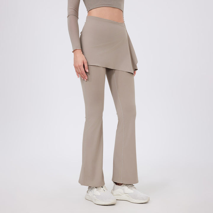 Two Piece Set High Waist Pleated Hip Lifting Nude Feel Yoga Pants Fart Curtain Outer Wear Running Workout Pants Breathable Fitness Bell Bottom Pants