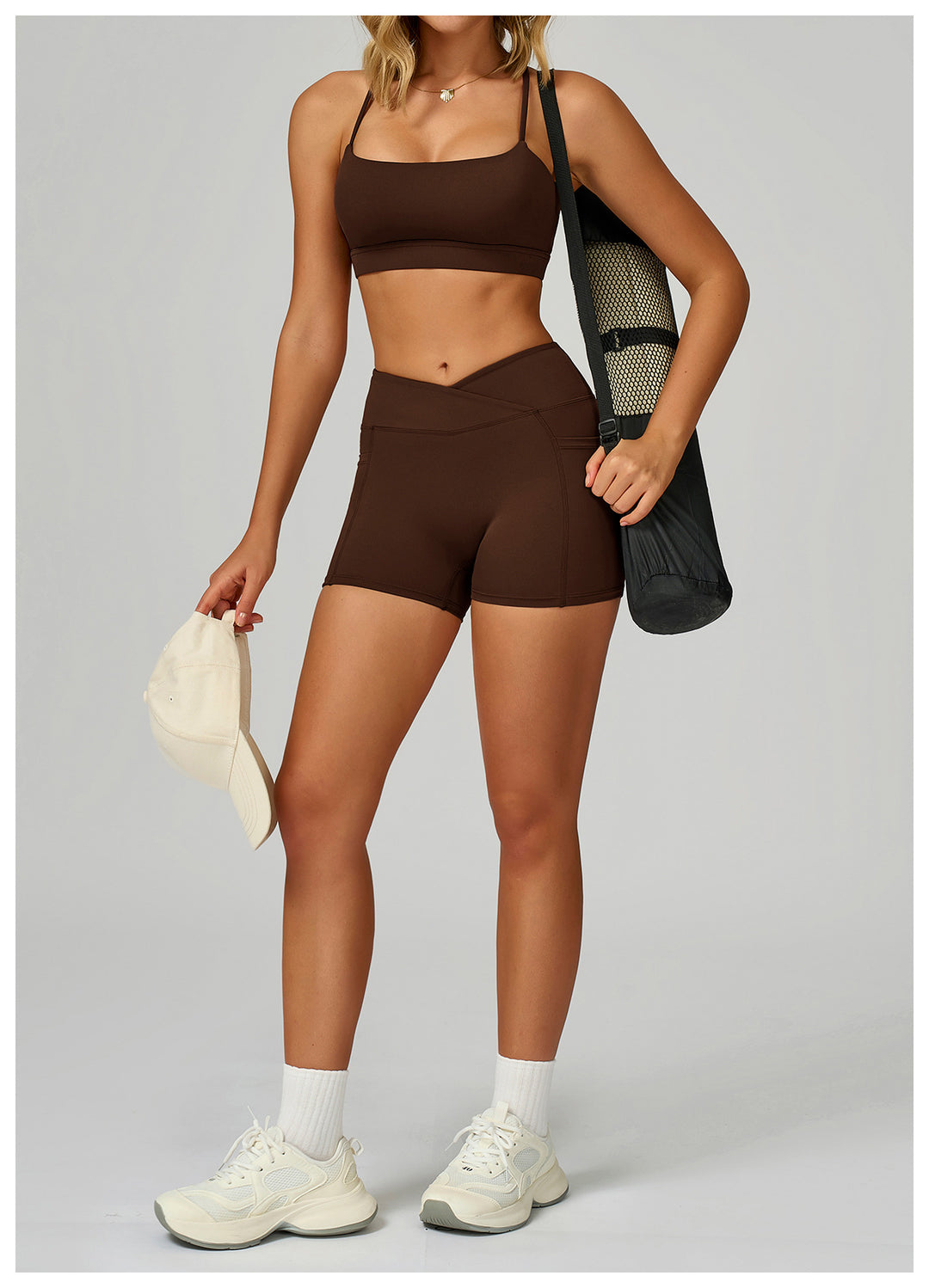 Sollinarry Nude Feel High Waist Yoga Shorts Cross Waist Skinny Yoga Pants Outdoor Running Cycling Sports