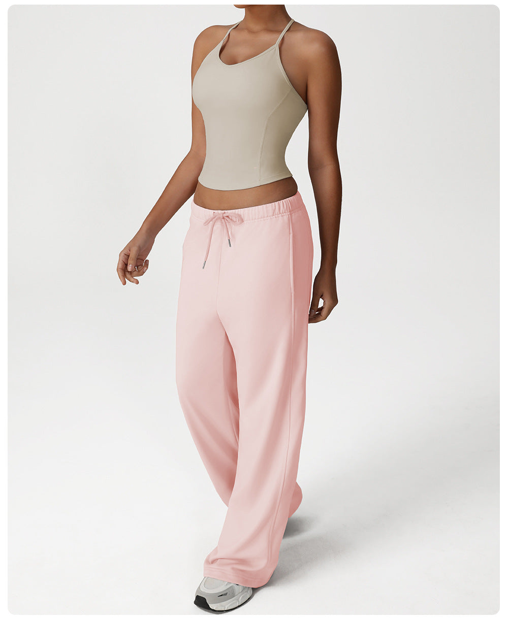 Nude Feel Casual Sports Pants Loose Pockets Straight Wide Leg Pants Dance Training Yoga Pants Running Fitness Pants