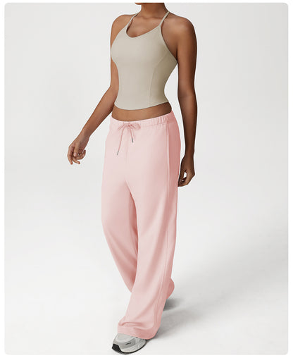 Nude Feel Casual Sports Pants Loose Pockets Straight Wide Leg Pants Dance Training Yoga Pants Running Fitness Pants