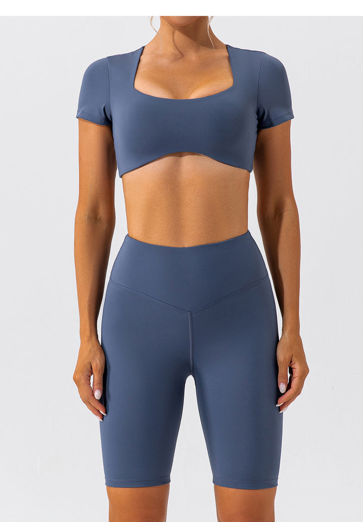 Summer Yoga Clothes Shorts Suit Short Sleeve Beauty Back Running Quick Drying Exercise Yoga Clothes Suit Women