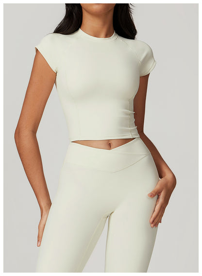 Sollinarry Eco Friendly Recycled High Strength Flying Sleeve Running Fitness Short Sleeved Sports T Shirt Women Tight Quick Drying Yoga Clothes