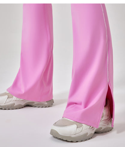 Summer High Waist Tight Nude Feel Hip Lifting Yoga Bell Bottom Pants Women Dance Fitness Outdoor Sports Split Trousers