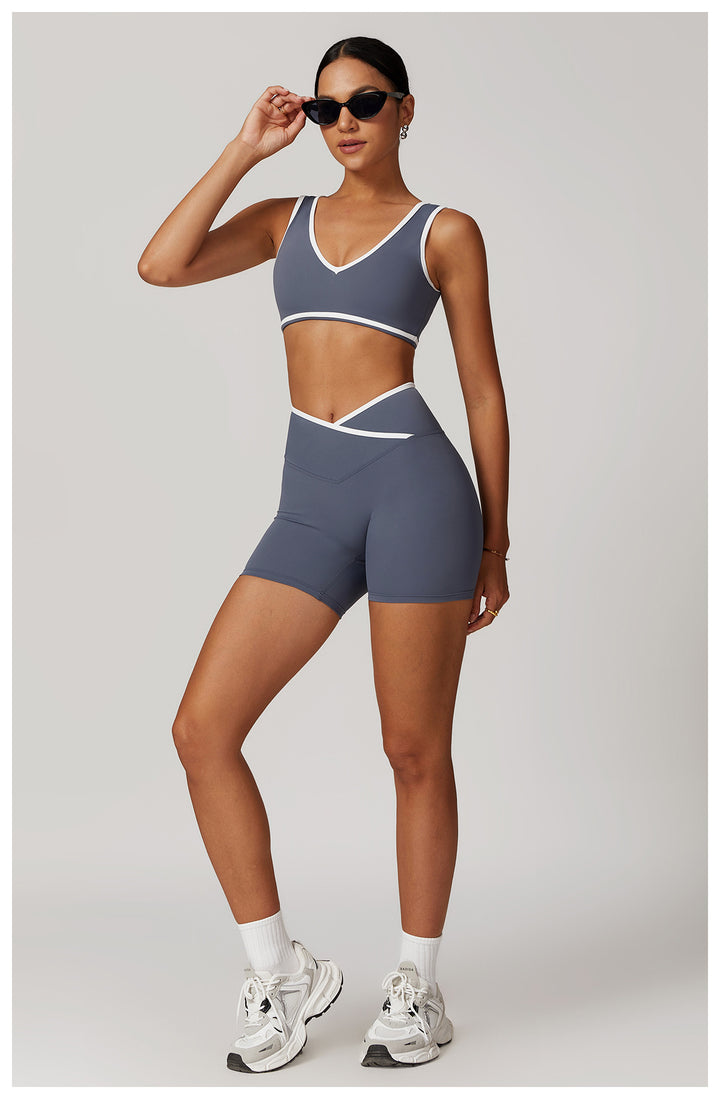 Sollinarry Cross High Top Sports Suit Women Contrast Color Backless Tight Nude Feel Yoga Suit Suit Running Fitness Yoga Wear
