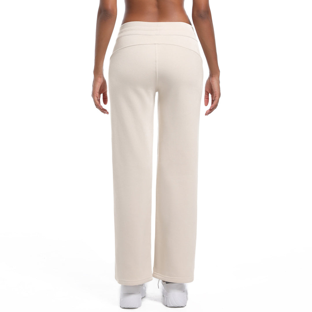 Fleece lined Warm Loose All Match Sports Pants Drawstring Side Pocket Drape Wide Leg Fitness Yoga Pants Women