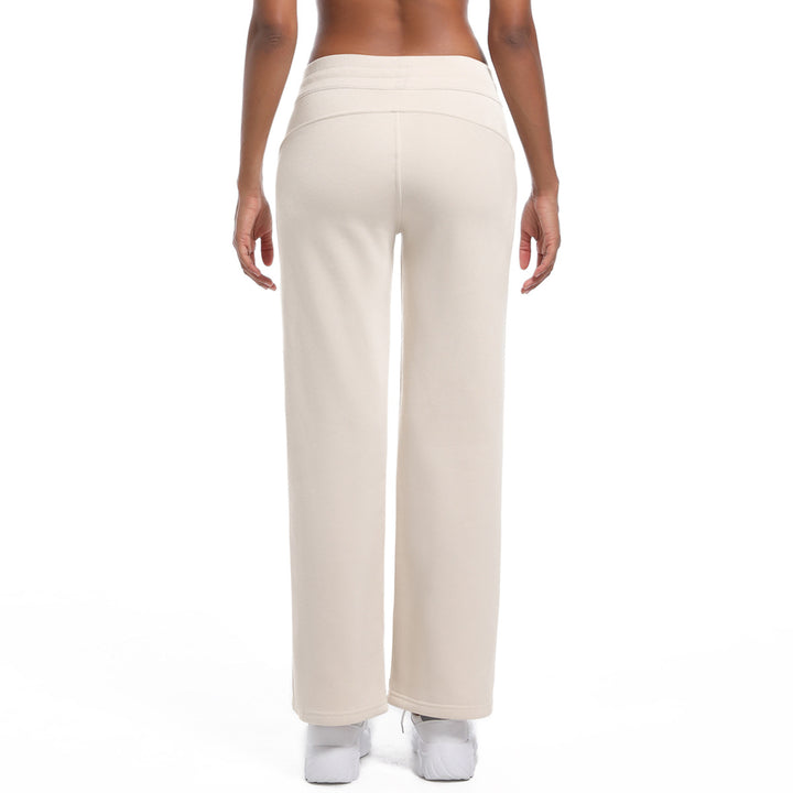 Fleece lined Warm Loose All Match Sports Pants Drawstring Side Pocket Drape Wide Leg Fitness Yoga Pants Women