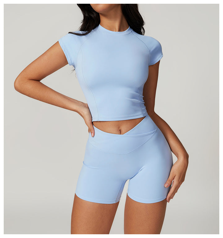 Sollinarry Sustainable Recycled Tight Quick Drying Yoga Suit Outer Wear Running Sports Short Sleeve Suit Beauty Back Workout Clothes Women