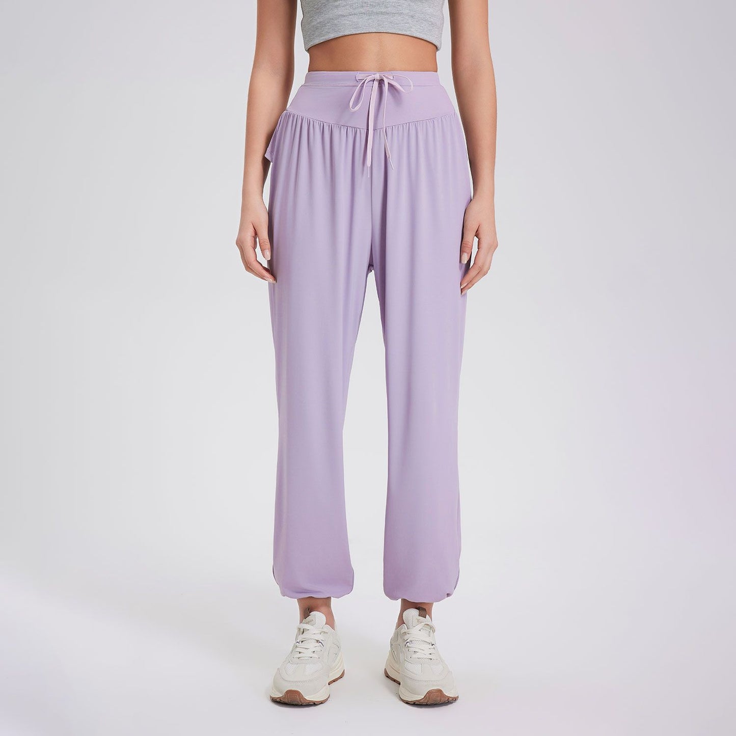 High Waist Drawstring Fitness Yoga Pants Women Loose Casual Ankle Tied Harem Pants Running Cool Quick Drying Anti Moisture Sports Pants