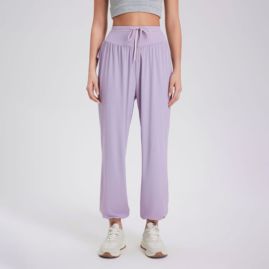High Waist Drawstring Fitness Yoga Pants Women Loose Casual Ankle Tied Harem Pants Running Cool Quick Drying Anti Moisture Sports Pants