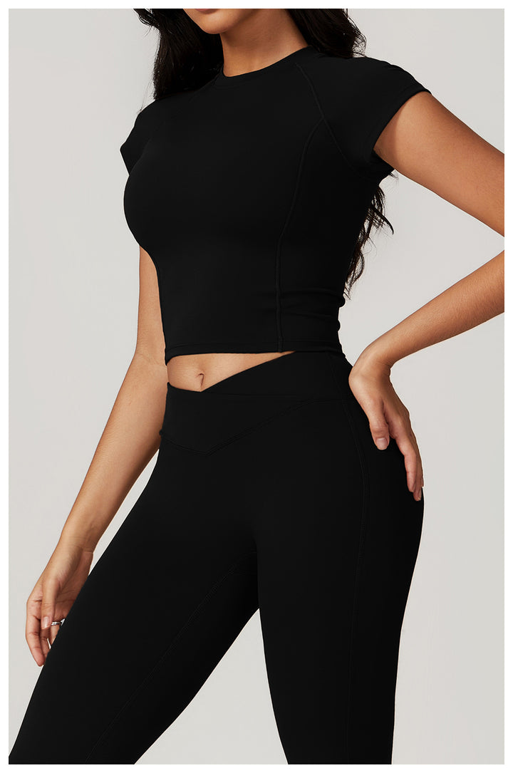 Sollinarry Eco Friendly Recycled High Strength Flying Sleeve Running Fitness Short Sleeved Sports T Shirt Women Tight Quick Drying Yoga Clothes