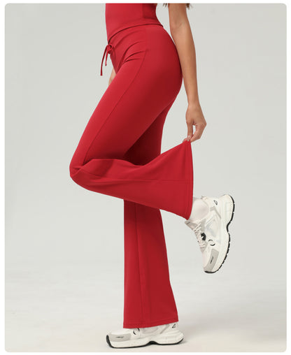 Peach Hip Raise Yoga Bell-Bottom Pants Fitness Sports Wide Legs Bootcut Trousers High Waist Drawstring Quick Drying Yoga Pants Women