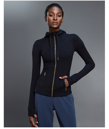 Yoga Jacket Women Slim Fit Slimming Hooded Cardigan Coat Running Sports Fitness Long Sleeved Upper Garment