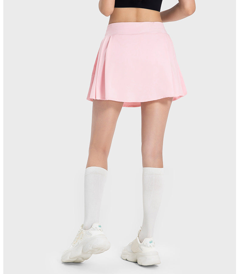 Pleated Slim Fit Yoga Short Culottes Women Faux Two Piece Anti-Exposure Water Cooling Exercise Skirt