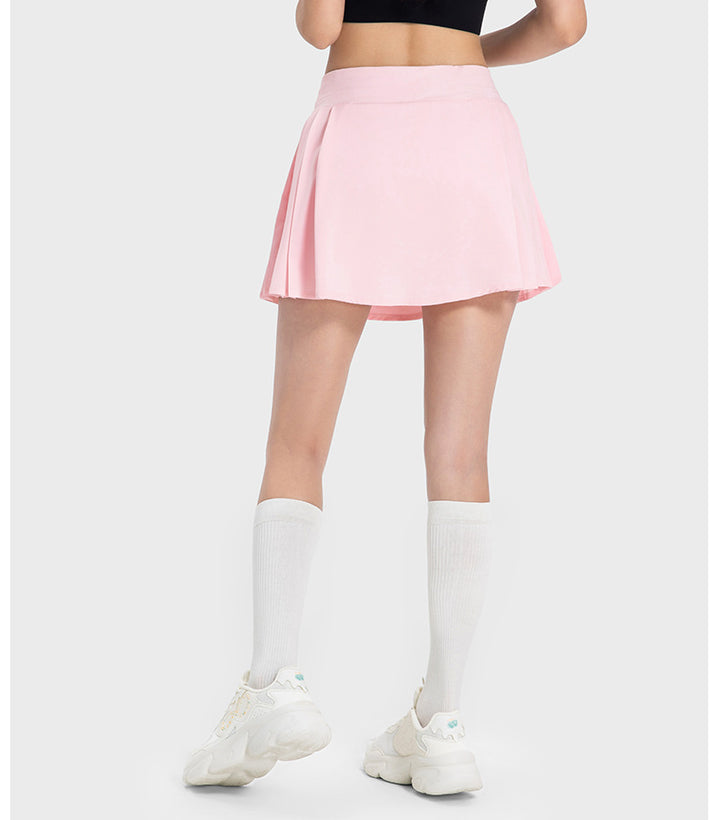 Pleated Slim Fit Yoga Short Culottes Women Faux Two Piece Anti-Exposure Water Cooling Exercise Skirt