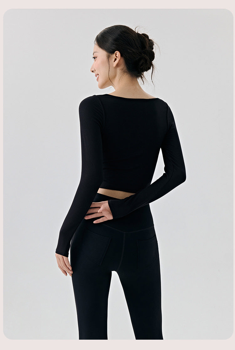 Scoop Yoga Clothing Top Women Short Slim Fit Slimming Workout Top