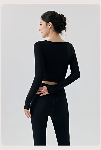 Scoop Yoga Clothing Top Women Short Slim Fit Slimming Workout Top