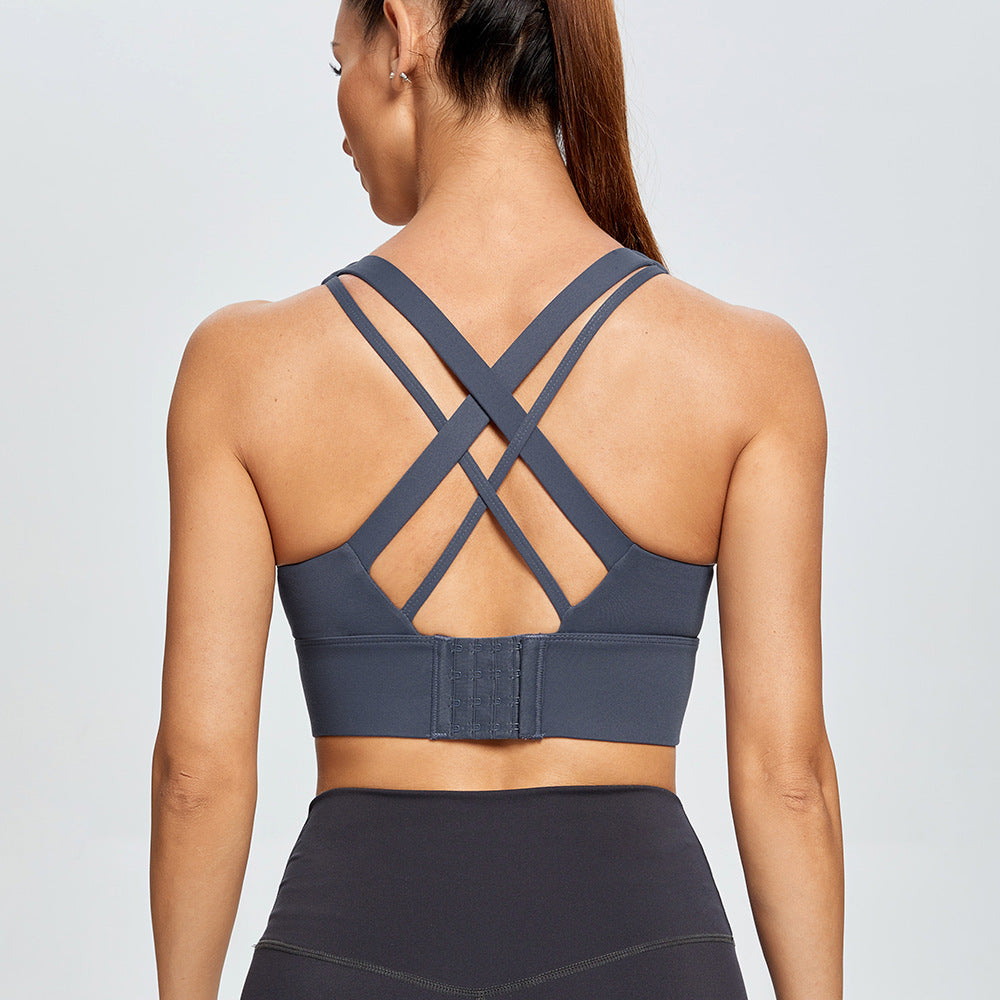 Shockproof Cross Back Running Workout Vest Women Push up High Strength Sports Yoga Bra Crisscross
