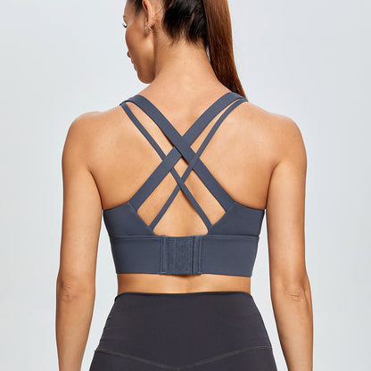 Shockproof Cross Back Running Workout Vest Women Push up High Strength Sports Yoga Bra Crisscross
