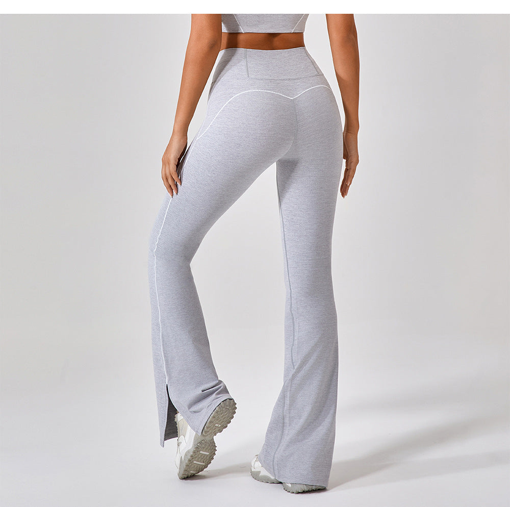 Summer High Waist Tight Nude Feel Hip Lifting Yoga Bell Bottom Pants Women Dance Fitness Outdoor Sports Split Trousers