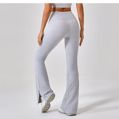 Summer High Waist Tight Nude Feel Hip Lifting Yoga Bell Bottom Pants Women Dance Fitness Outdoor Sports Split Trousers