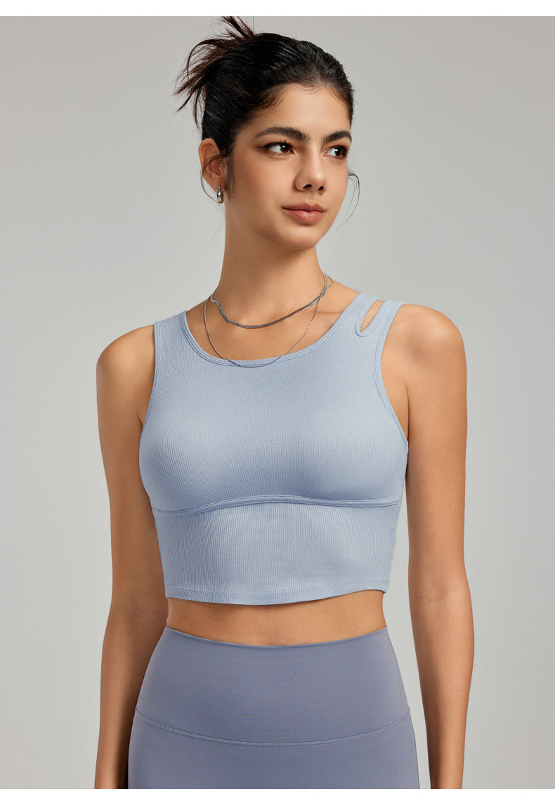 Women Pilates Workout Top Running Yoga Vest with Chest Pad