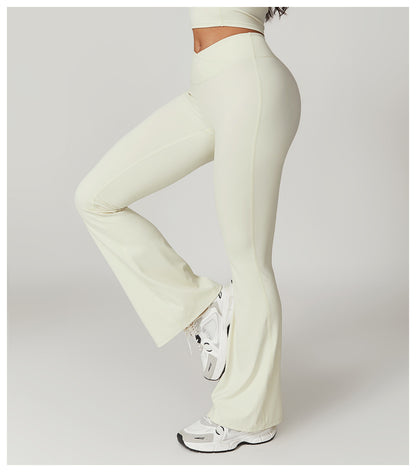 Sollinarry Sustainable Recycled Quick Dry Hip Raise Yoga Bell Bottom Pants Nude Feel Cross High Waist Tight Casual Sports Wide Leg Pants