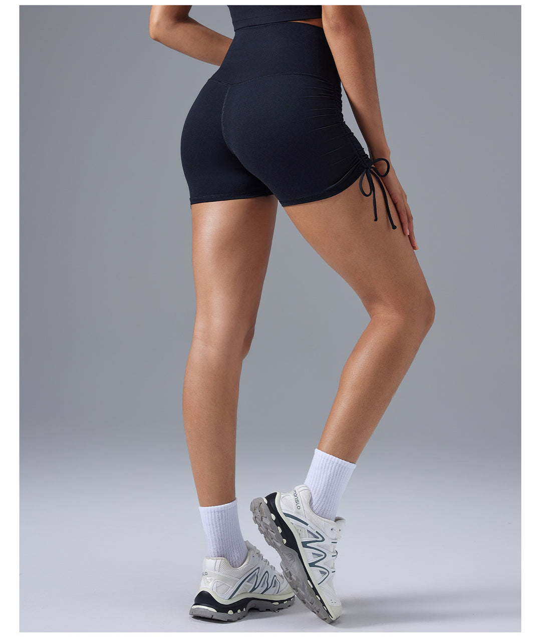 High Waist Tight Yoga Shorts Women No T Line Pleating Slimming Hip Workout Shorts Summer