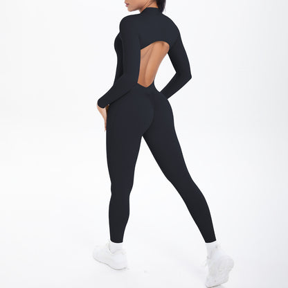 Long Sleeve Yoga Zipper One Piece High Strength Hollow Out Cutout out Beauty Back Running Fitness Clothes Sports One Piece Tights