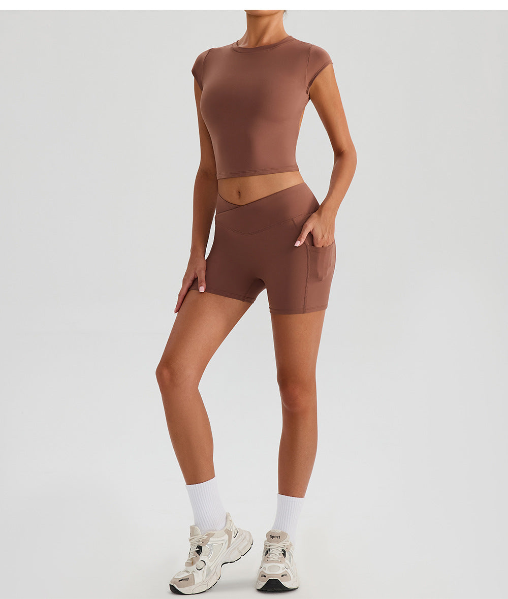 Summer Nude Feel Yoga Sports Shorts Outdoor Sports Fitness Cycling Bilateral Pockets Quick Drying Running Workout Shorts