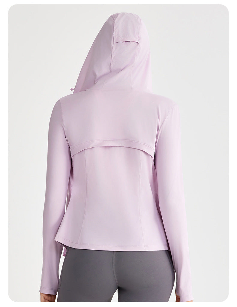 Raw Yarn Ice Feeling Hooded Sun Proof Top Women Slim Fit Slimming UV Protection UPF50 Outdoor Riding Sun-Protective Clothing