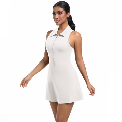 Slimming High Top Sports Dress Running Golf Tennis Zipper Collared Workout Clothes