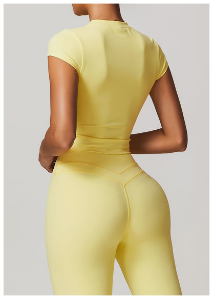 Sollinarry Exercise Yoga Clothes Women Brushed Tight Back Yoga Short Sleeve Running Workout T Shirt Top