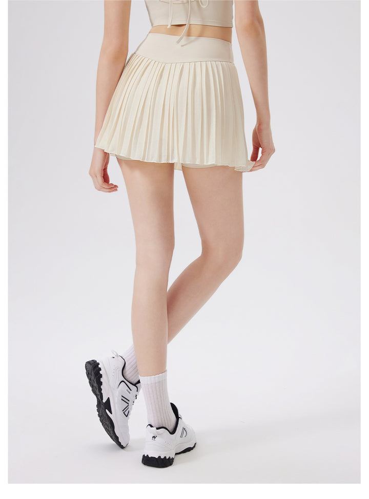 Summer Elastic High Waist Slimming Yoga Skirts Lined Light Belt Pocket Tennis Skirt Casual Outdoor Pleated Skirt