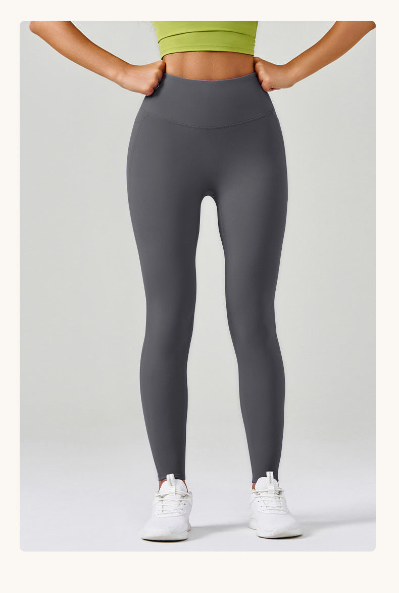 Brushed Yoga Pants Women Cloud Feeling No Embarrassment Line Pocket Yoga Clothes High Waist Peach Hip Trousers
