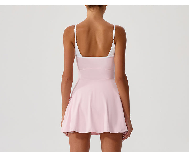 Contrasting Color Dress Intrazone Chest Pad Anti Exposure Base Tennis Beauty Back Adjustable Shoulder Strap