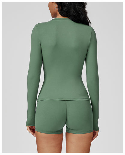 Long Sleeve Yoga Clothes round Neck Slim Fitness Clothes Outdoor Running Sport Long Sleeve T shirt