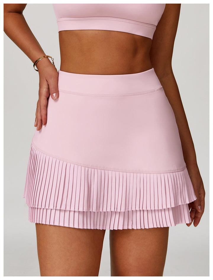 Sollinarry Sports Skirt Nude Feel High Waist Belly Wrap Pleated Skirt Anti Exposure Bottom Shorts Pocket Skirt