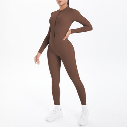 Long Sleeve Yoga Zipper One Piece High Strength Hollow Out Cutout out Beauty Back Running Fitness Clothes Sports One Piece Tights
