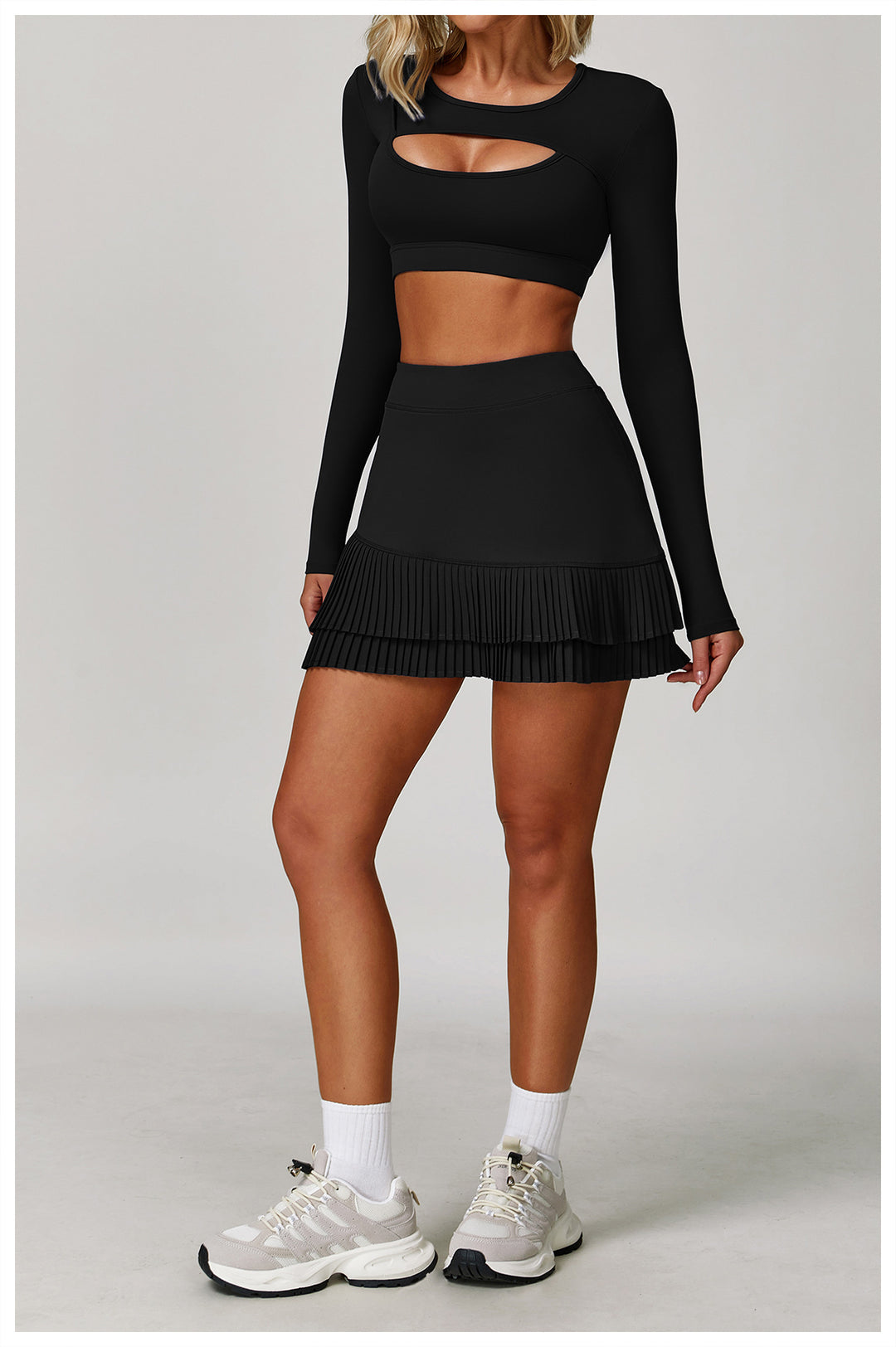 Sollinarry Sports Skirt Nude Feel High Waist Belly Wrap Pleated Skirt Anti Exposure Bottom Shorts Pocket Skirt