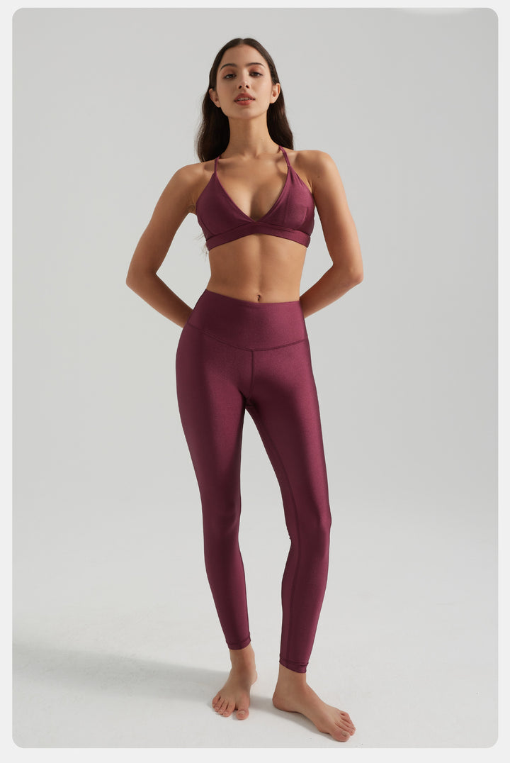 Alo Pearl Sports Sexy Triangle Bra Nude Feel High Waist Hip Lift Belly Contracting Close Fitting Yoga Fitness Two Piece Sets