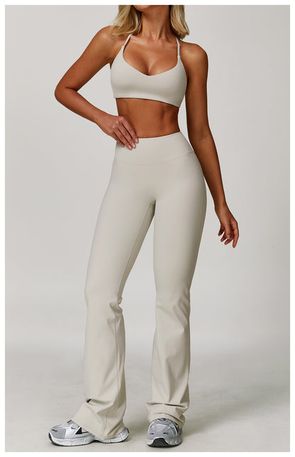 Sollinarry Brushed High Waist Yoga Trousers Tight Wide Leg Bell Bottoms Running Sports Fitness Bootcut Trousers