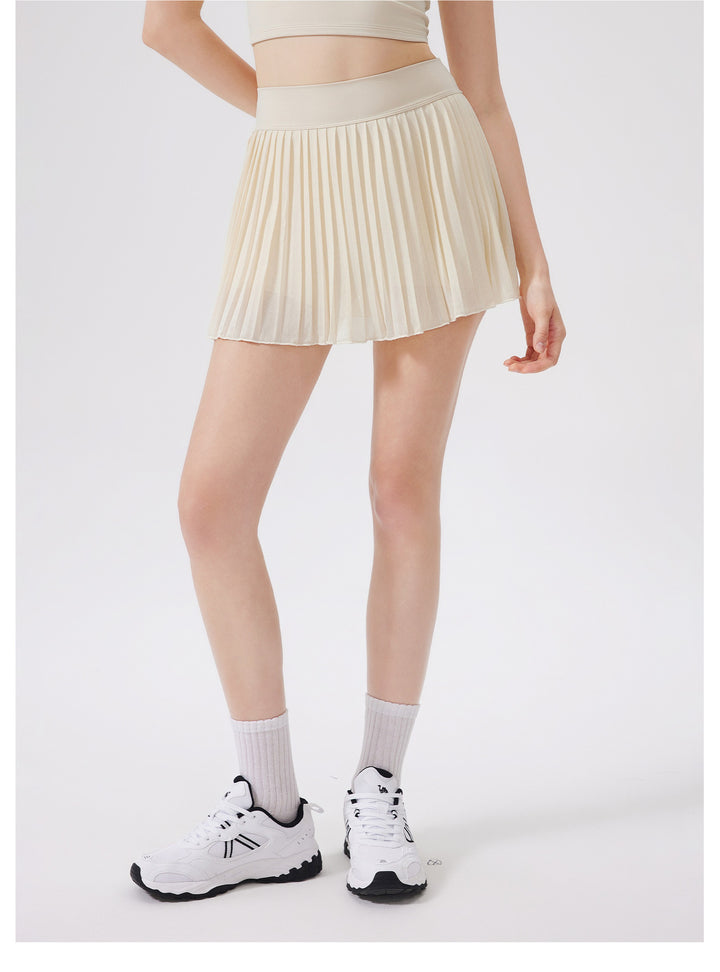 Summer Elastic High Waist Slimming Yoga Skirts Lined Light Belt Pocket Tennis Skirt Casual Outdoor Pleated Skirt